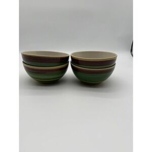 Thompson Pottery Earth Tone Rings 6" Cereal Soup Bowls Set of 4 Replacement